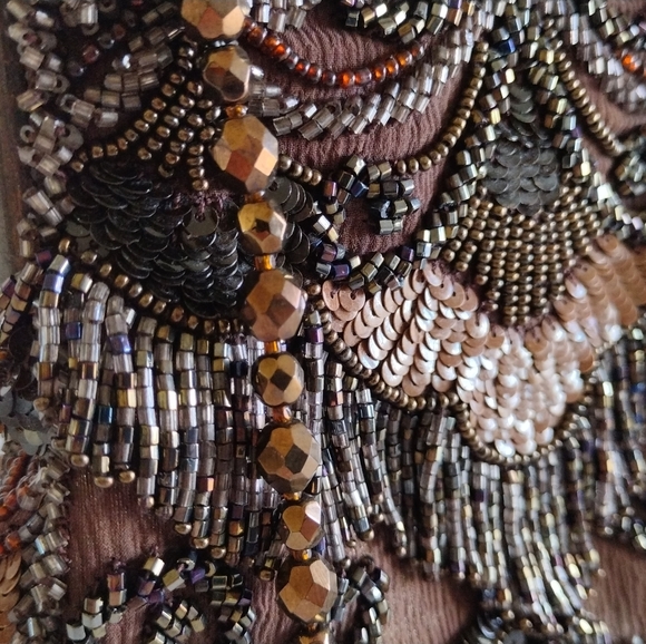 Larisa Barrera Jeweled Clasp Brown Beaded Evening Bag - Picture 13 of 13